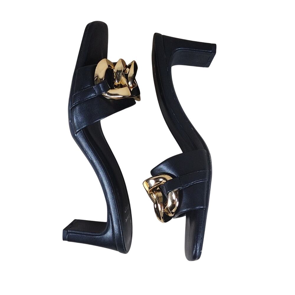 A New Day Black Preppy Business Casual Formal Gold Chain Slide On Mules Shoes